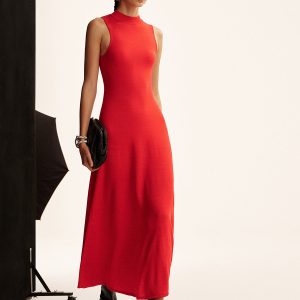 Sleeveless Mock Neck Wool Blend Maxi Sweater Dress