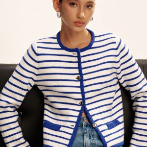 Striped Contrast Trim Knit Cardigan