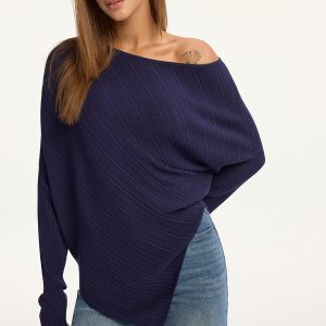 Textured Off-Shoulder Asymmetric Sweater