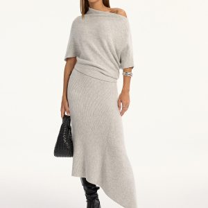Asymmetric Wool-Blend Midi Skirt