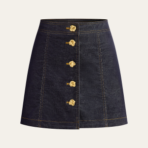 Metal Button-Front Mini Skirt
