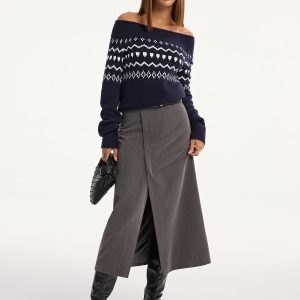 Off-Shoulder Fair Isle Knit Sweater