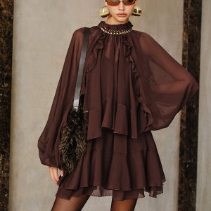 Tiered Ruffle Chiffon Mini Dress Set with Liner