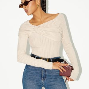 Asymmetric Twist-Front Ribbed Knit Top