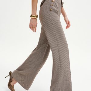 Houndstooth Metal Detail Mid-Waist Pants