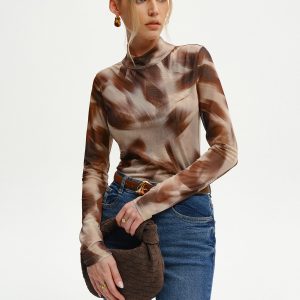 Abstract Print Mesh Long Sleeve T-Shirt
