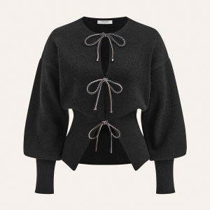 Bow Tie Balloon Sleeve Cardigan