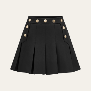 Pleated Mini Skirt with Decor Button