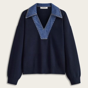 Denim Collar V-Neck Sweater