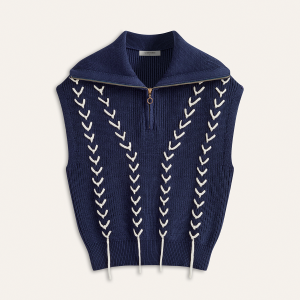 Zip Collared Knit Vest with Stitch Detailing