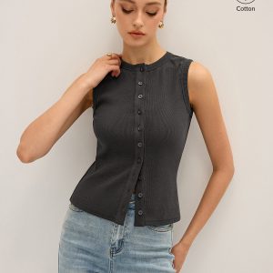 Cotton-Blend Ribbed Button Tank Top