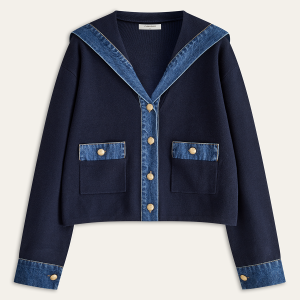 Sailor Collar Denim Trim Knit Outerwear