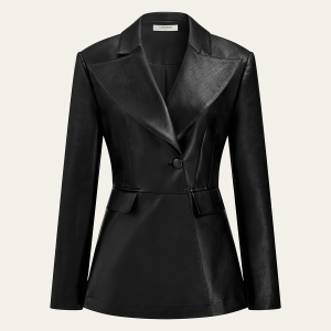Single Button PU Leather Jacket