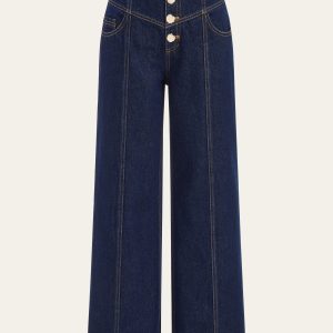 Mid-Waist Wide-Leg Button Front Jeans