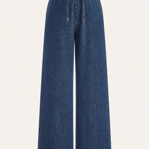 Denim Drawstring Waist Wide-Leg Pants