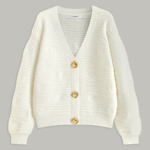 Metal Button Textured Knit Cardigan