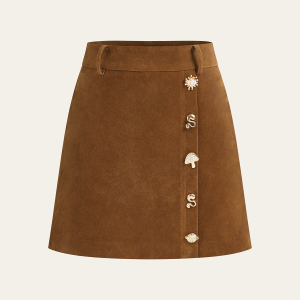 Irregular Metal Detail Suede Effect Mini Skirt
