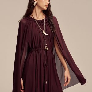 Mesh Cape Sleeve Tie-Waist Mini Dress