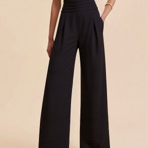 High-Waist Pleated-Waistband Wide-Leg Pants