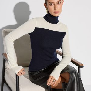 Turtleneck Two-Tone Wool Blend Knit Top