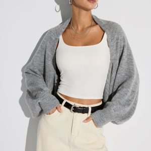 Wool Blend Oversized Batwing Sleeve Cardigan