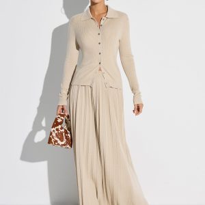 Pleated Wool Blend Sweater Skirt