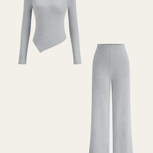 One-Shoulder Long Sleeve Top and Pants Set