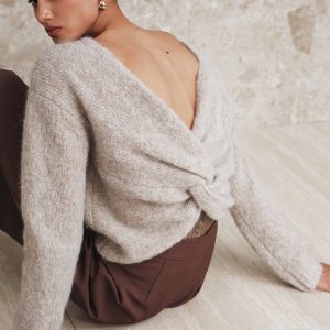 Twisted Backless Wool Blend Sweater
