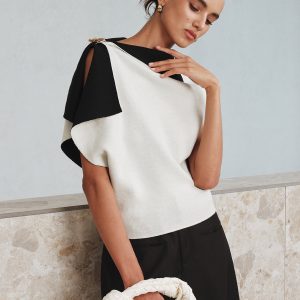 Asymmetric Color-Block Knit Top