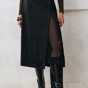 Sheer Slit Midi Skirt without Belt