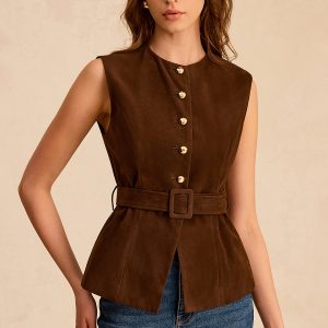 Suede Effect Vest with Belt