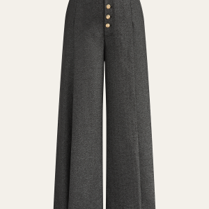 High-Waisted Button-Front Wide-Leg Pants