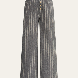 Pinstripe Linen & Cotton High-Waist Pants