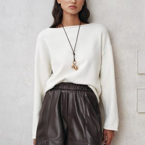 Elastic Waistband Faux Leather Shorts