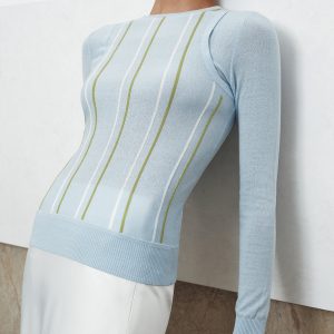 Color Block Striped Crew Neck Knit Top