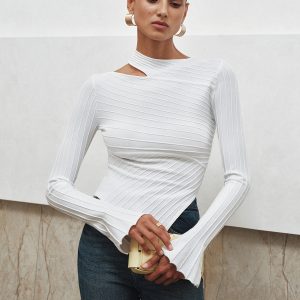 Asymmetric Cut-Out Textured Knit Top