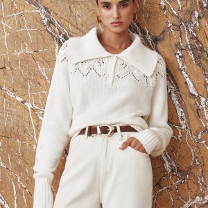 Eyelet Collared Knit Sweater
