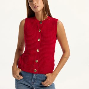 Metal Button Pocket Sweater Vest