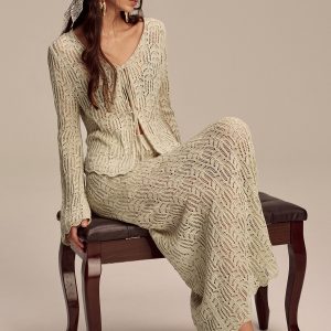 Tencel Flared Sleeve Knit Skirt Set