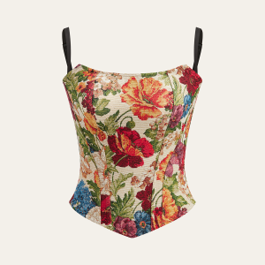 Floral-Embroidered Cami Corset Top