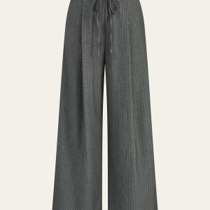Contrast Ruffle Waistband Pinstripe Pants