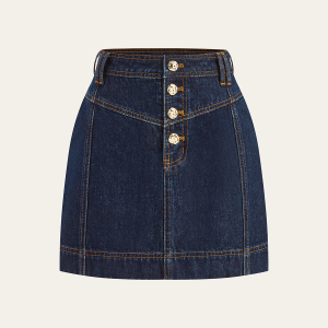 Metal Button Denim Mini Skirt