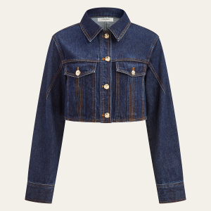 Metal Button Cropped Denim Jacket