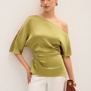 Satin One-Shoulder Ruched Top