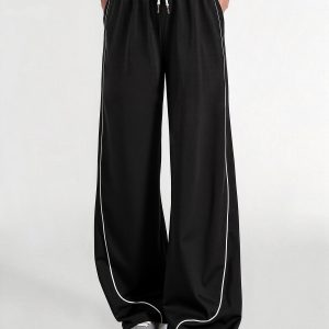 Contrast Waistband Drawstring Wide-Leg Pants
