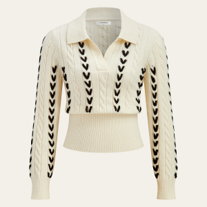 Contrast Stitched Cable Knit Polo Sweater