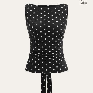 Polka Dot Cotton Blend Sleeveless Top