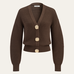 Metal Button V-neck Textured Cardigan