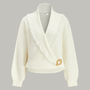 Wrap Fringe Wool Blend Sweater