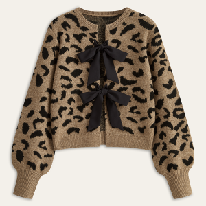 Leopard Bow Tie Knit Top
